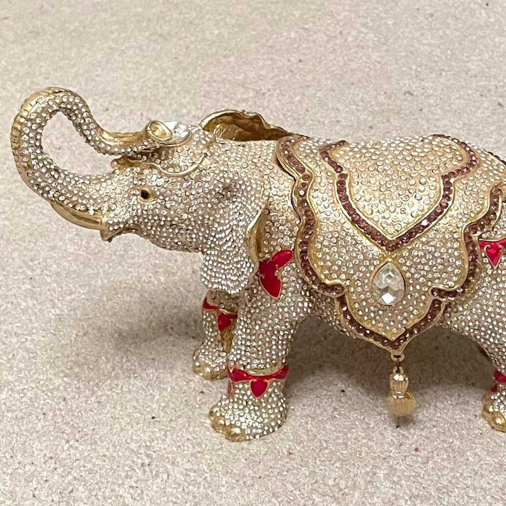 Gold Elephant Jeweled Box with Crystals and Gems, 9"X6"X4" - NEW